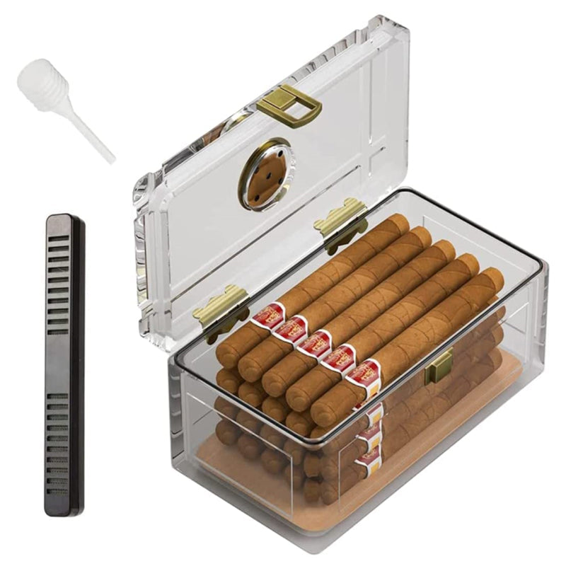 tobacco humidifier box KEJIAR Wooden Humidor with Side Accessory Compartments, Glass Top Cigar Humidor with Digital Hygrometer, Adjustable Humidifier, Divider, Cigar Cutters Featuring a built COOL KNIGHT Cigar Humidor with