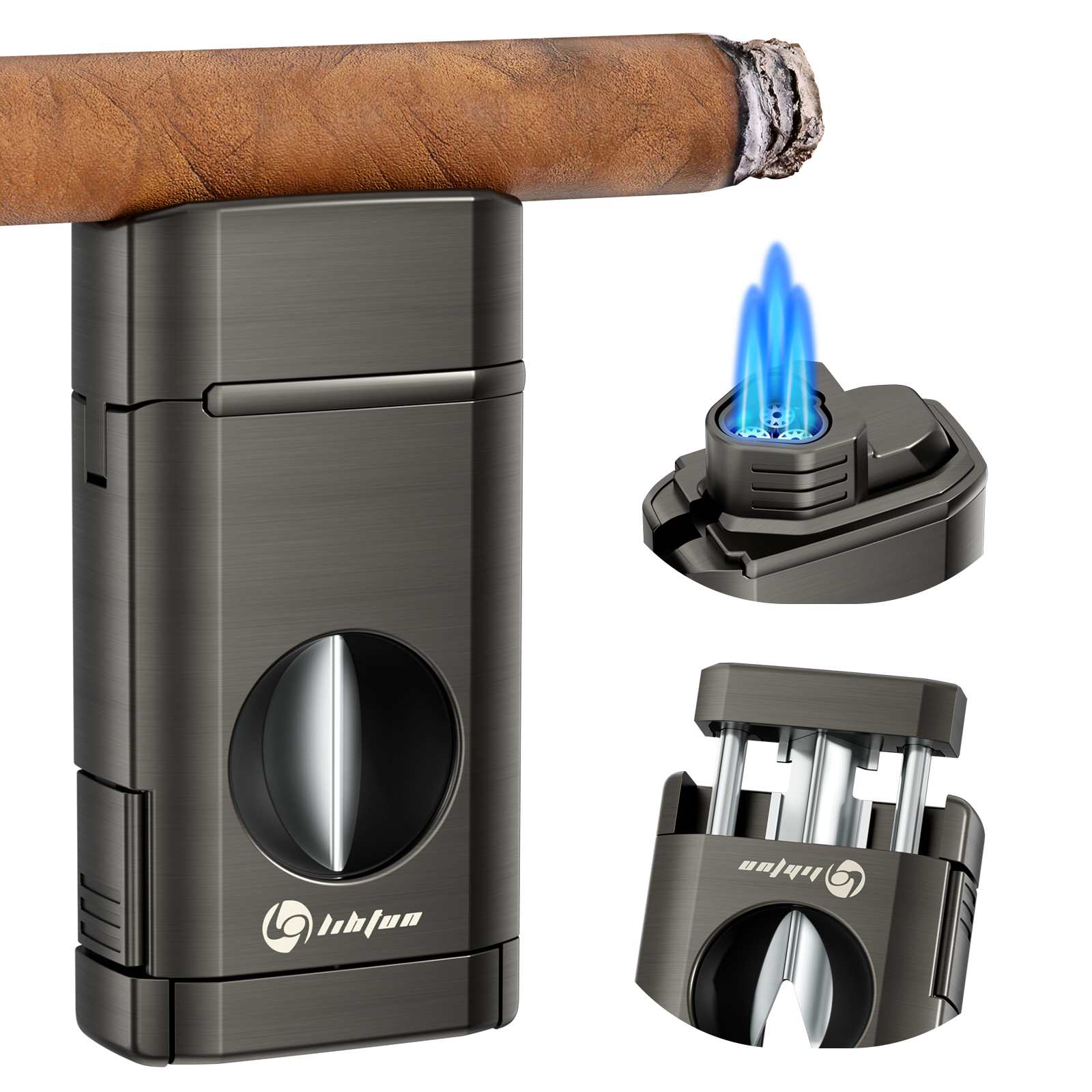 blow torch cigarette lighter LIHTUN 3-in-1 Cigar Lighter, Triple Jet Flame Torch Lighter, One-Touch Cigar Cutter V Cut, Built-in Cigar Holder (Without Butane Gas) blow torch cigarette lighter LIHTUN 3-in-1 Cigar Lighter, Triple Jet Flame Torch Lighter, One-Touch Cigar Cutter V Cut, Built-in Cigar Holder (Without Butane Gas)