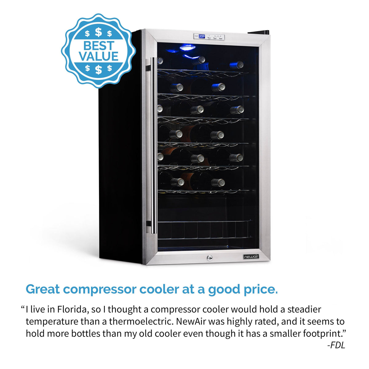 Newair Freestanding 33 Bottle Compressor Wine Fridge in Stainless Stee