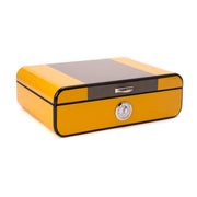 Bey-Berk Carbon Fiber Humidor with Yellow Lacquered Wood 25 Cigar - Crown Humidors