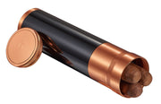 Visol Carlos Jr. 3-cigar Travel Humidor - Polished Black with Copper Top - Crown Humidors