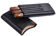 Visol Legend Black Genuine Leather Cigar Case - Holds 3 Cigars - Crown Humidors