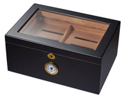 Visol Rainier Glass Top with Black Matte Finish Cigar Humidor - Holds 100 Cigars - Crown Humidors