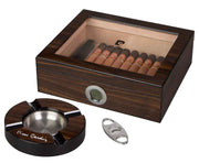 Pierre Cardin Bastrop Glass Top Cigar Humidor Gift Set - Holds 50 Cigars - Crown Humidors