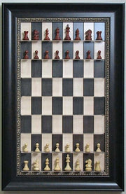 Straight Up Chess Board - Black Maple Board with 3 1/2" Dark Bronze Frame and Gold Trim - Crown Humidors