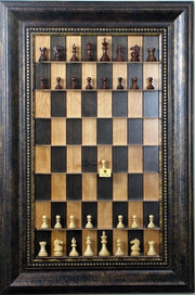Straight Up Chess Board - Black Cherry Board with a 4 1/4" wide Antique Bronze frame with Gold Trim - Crown Humidors