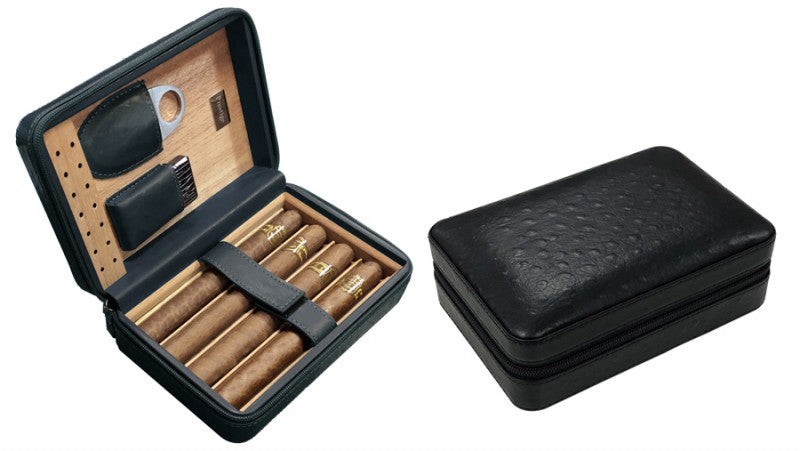 cigarette humidor case Flint Travel Leather Cigar Case Elegance Comes with a soft velvet pouch for extra protection and presented in an elegant gift boxperfect for cigar lovers Prestige - The Manhattan Travel