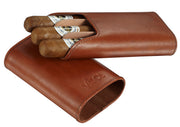 Visol Cuero Genuine Tan Leather 3-Finger Cigar Case - Crown Humidors