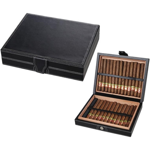 Visol Black Leather Cigar Humidor Holds 25 Cigars Grand Humidors