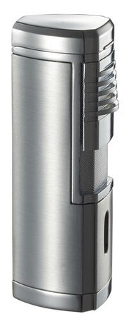 Visol Pyrgos Quad Flame Torch Lighter - Silver Satin - Crown Humidors