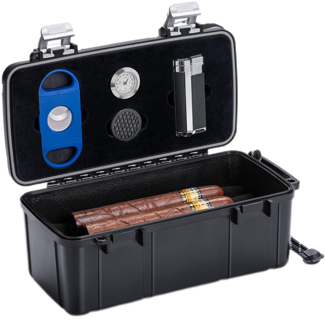 Woodronic Travel Cigar Humidor, 10-15 CT, Black