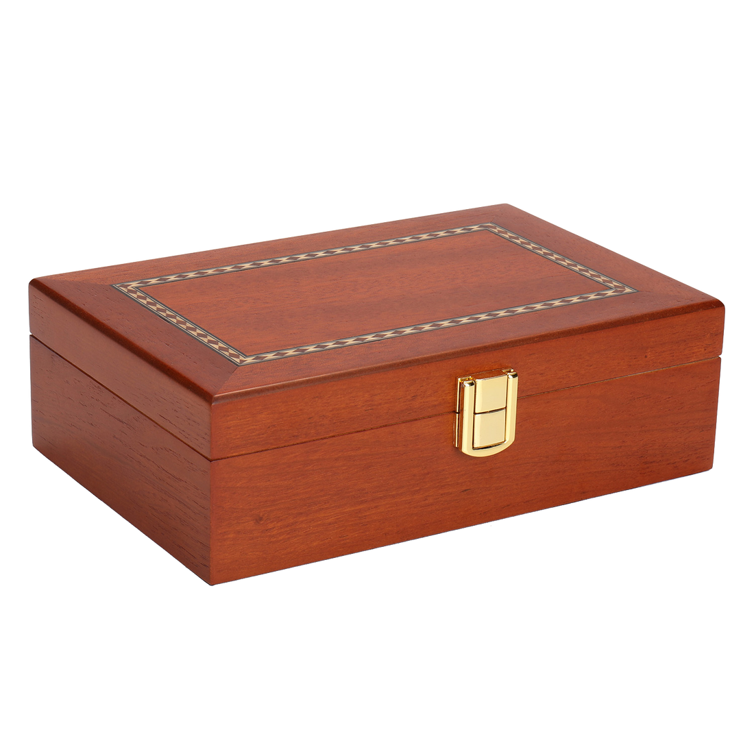 Woodronic Minuto Cigar Humidor, 10-15 CT, Mahogany Finish with Inlay A5042