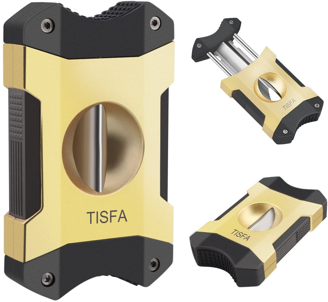 XIFEI TISFA Cigar Cutter V-Cut, Stainless Steel Guillotine Sharp Cut Blade with Cigar Stand