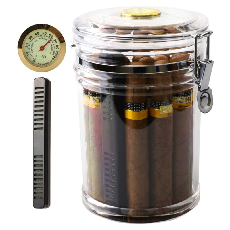 XIFEI Acrylic Humidor Jar with Humidifier and Hygrometer,humidor That can Hold About 18 Cigars (Clear)