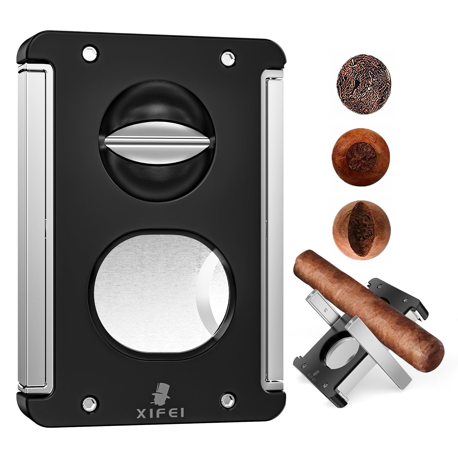XIFEI Cigar Cutter V-Cut Guillotine,4 in 1 Straight Cut V Cutter with