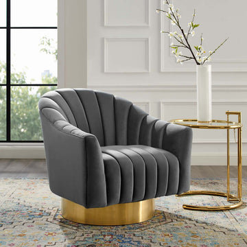 Lexmod Buoyant Vertical Channel Tufted Accent Lounge Performance Velvet Swivel Chair by Modway