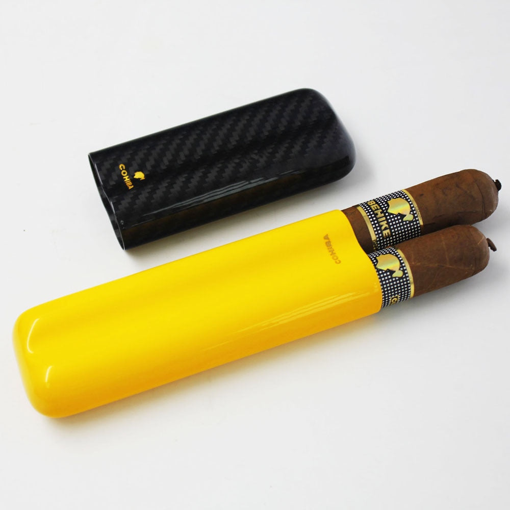 PORTABLE CIGAR CASE HUMIDOR 2 TUBES HOLDER MINI HUMIDOR BOX