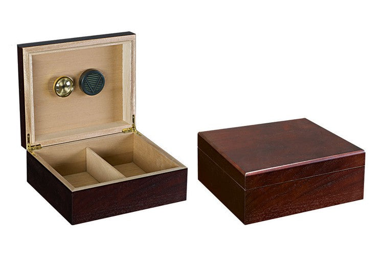 Prestige Imports Chardonnay Desktop Humidor 25-50 Ct Dark Authentic Walnut Humidor w/ Humidifier & Hygrometer