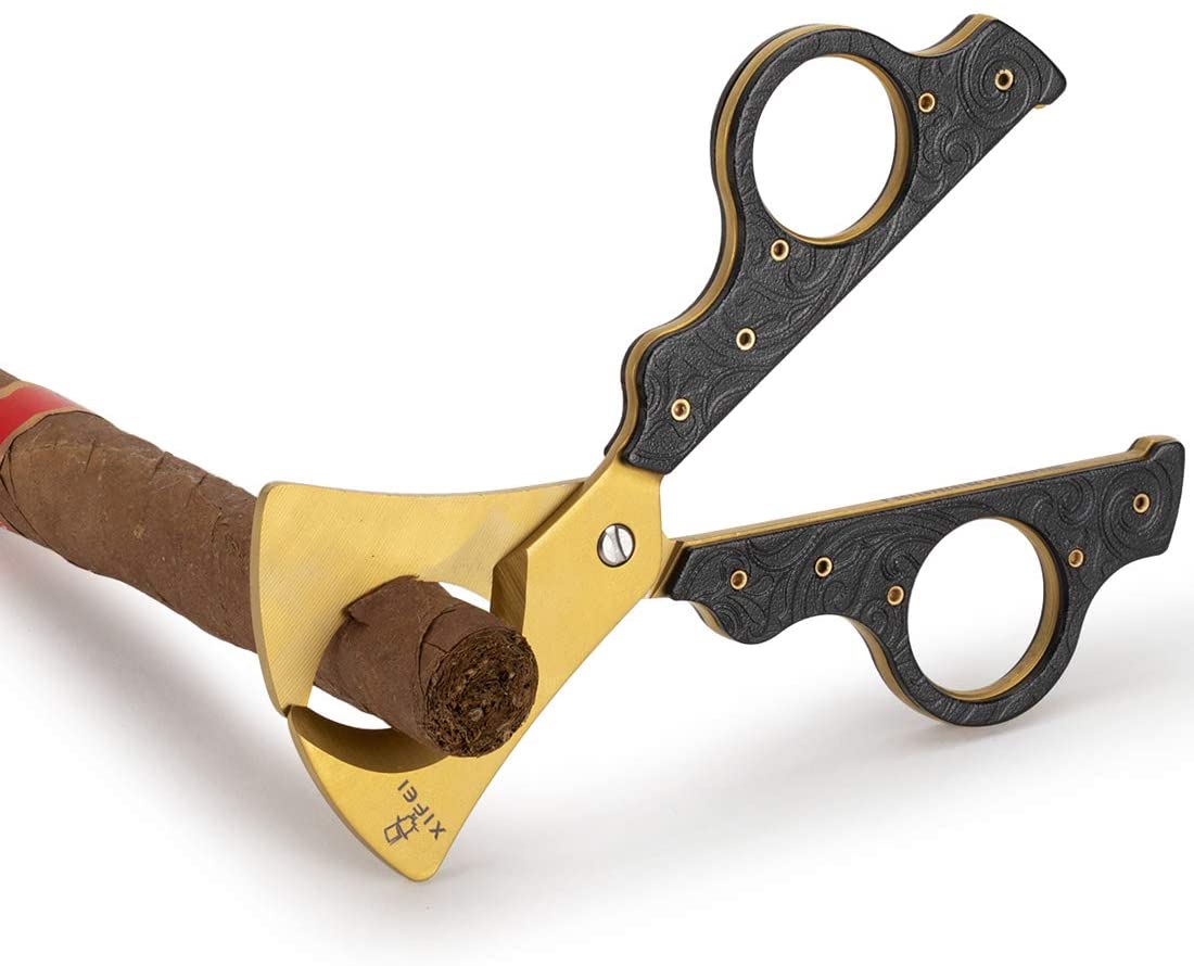 XIFEI Cigar Cutter Scissors High-End Bronze Engraved Design