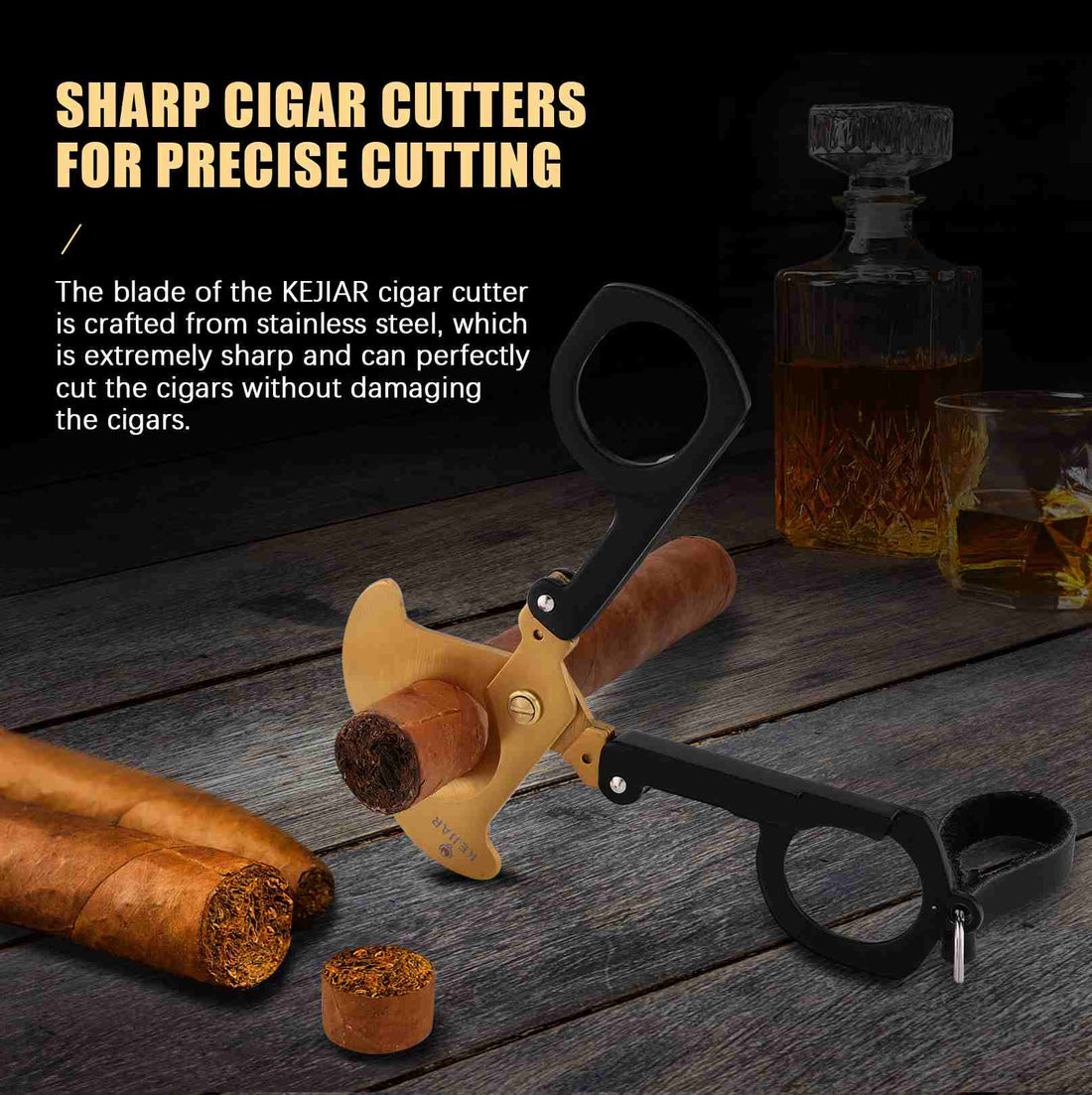 XIFEI KEJIAR Cigar Cutter Scissors Foldable Guillotine Cut with Leather Case