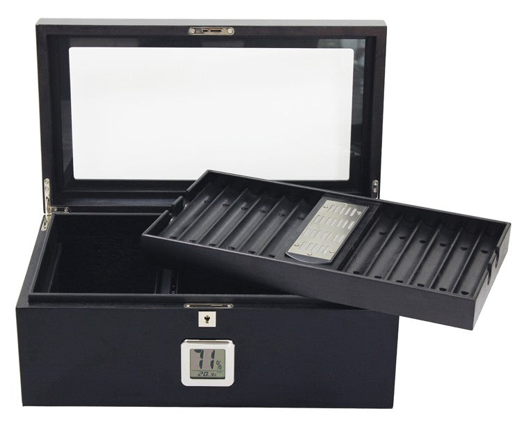 Prestige Import Group Raven 120 Ct. Full Black Desktop Humidor w/ Black Interior & Polished Hardware