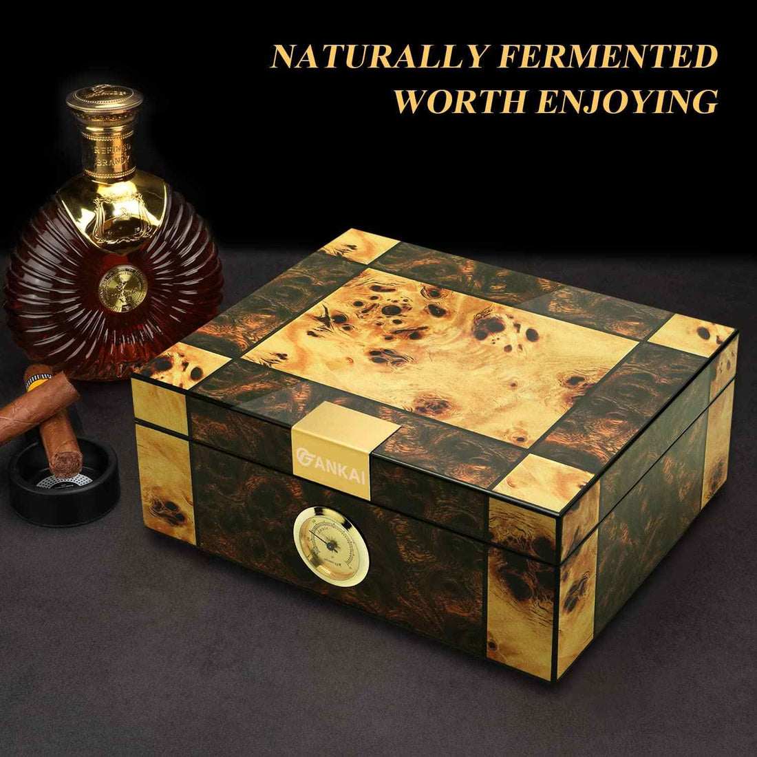 XIFEI FANKAI Wooden Cigar Humidor Box with Hygrometer Humidifier Divider, Handmade Table Humidor Case Holds Up to 60 Cigars