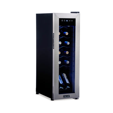 Newair 12 Bottle Wine Cooler Refrigerator, Freestanding Wine Fridge with Stainless Steel & Double-Layer Tempered Glass Door, Quiet Compressor Cooling for Reds, Whites, and Sparkling Wine, 41F-64F Digital Temperature Control, Removable & Adjustable Racks