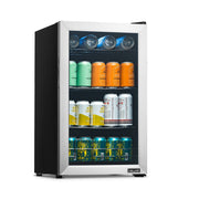 Newair 100 Can Beverage Fridge with Glass Door, Small Freestanding Mini Fridge in Stainless Steel