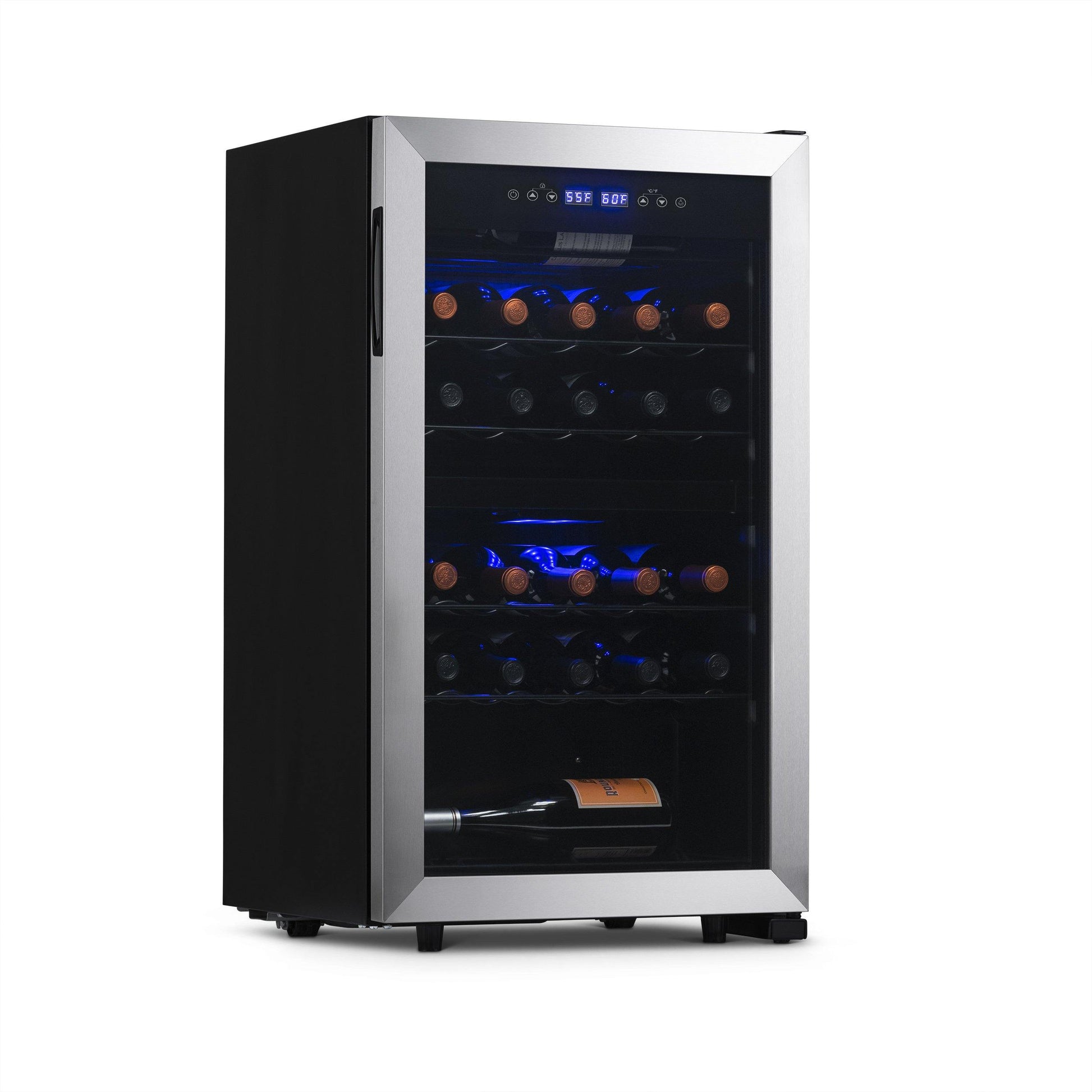 Newair Freestanding 28?Bottle Dual Zone Wine Fridge?in Stainless Steel and Adjustable Racks