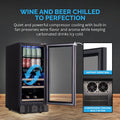 Newair 15 Inch Wine and Beverage Refrigerator – 13 Bottles & 48 Cans Capacity with Dual Temperature Zone Wine Cooler, Black Stainless Steel & Double-Layer Tempered Glass Door, Compact Wine Cellar Built-in Counter or Freestanding Fridge