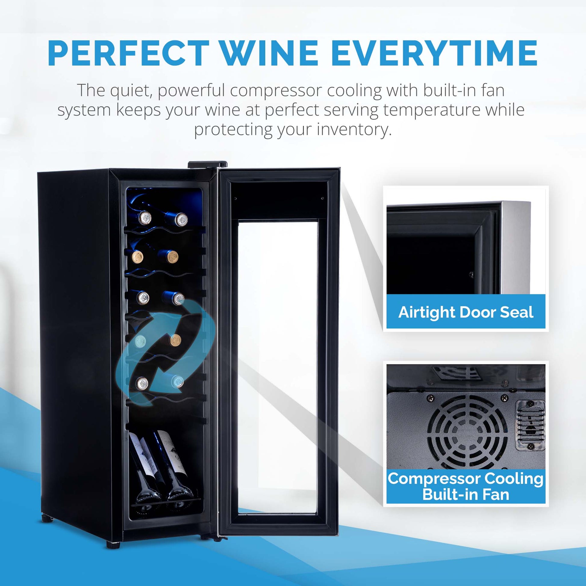 Newair 12 Bottle Wine Cooler Refrigerator, Freestanding Wine Fridge with Stainless Steel & Double-Layer Tempered Glass Door, Quiet Compressor Cooling for Reds, Whites, and Sparkling Wine, 41F-64F Digital Temperature Control, Removable & Adjustable Racks