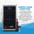 Newair Freestanding 28?Bottle Dual Zone Wine Fridge?in Stainless Steel and Adjustable Racks