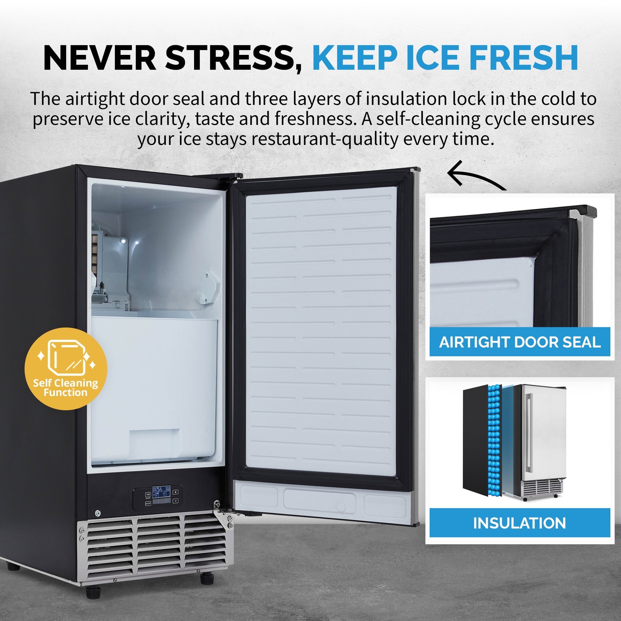 115V Free-Standing Undercounter Built-In Ice Maker with Self-Cleaning  Function