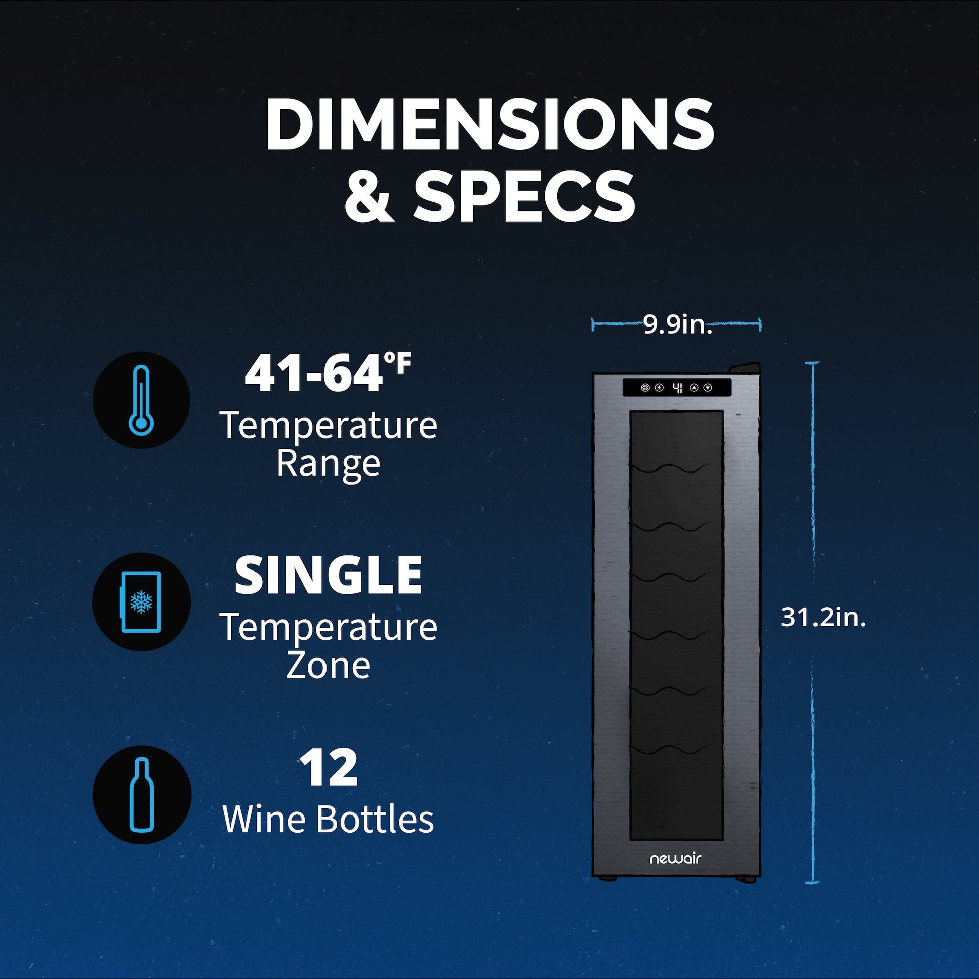 Newair® Shadow?? Series Wine Cooler Refrigerator 12 Bottle, Freestanding Mirrored Wine Fridge with Double-Layer Tempered Glass Door & Compressor Cooling for Reds, Whites, and Sparkling Wine, 41f-64f Digital Temperature Control