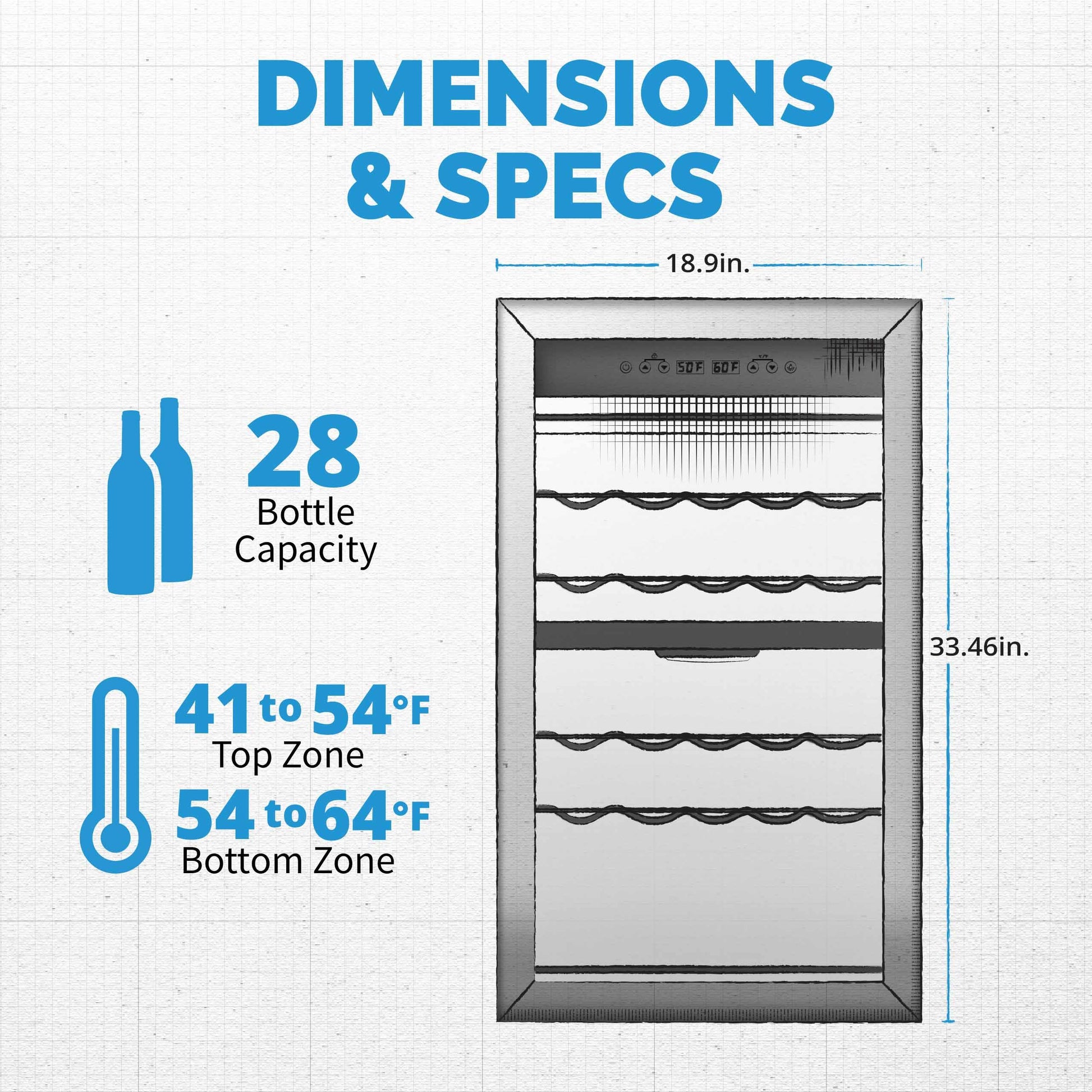 Newair Freestanding 28?Bottle Dual Zone Wine Fridge?in Stainless Steel and Adjustable Racks