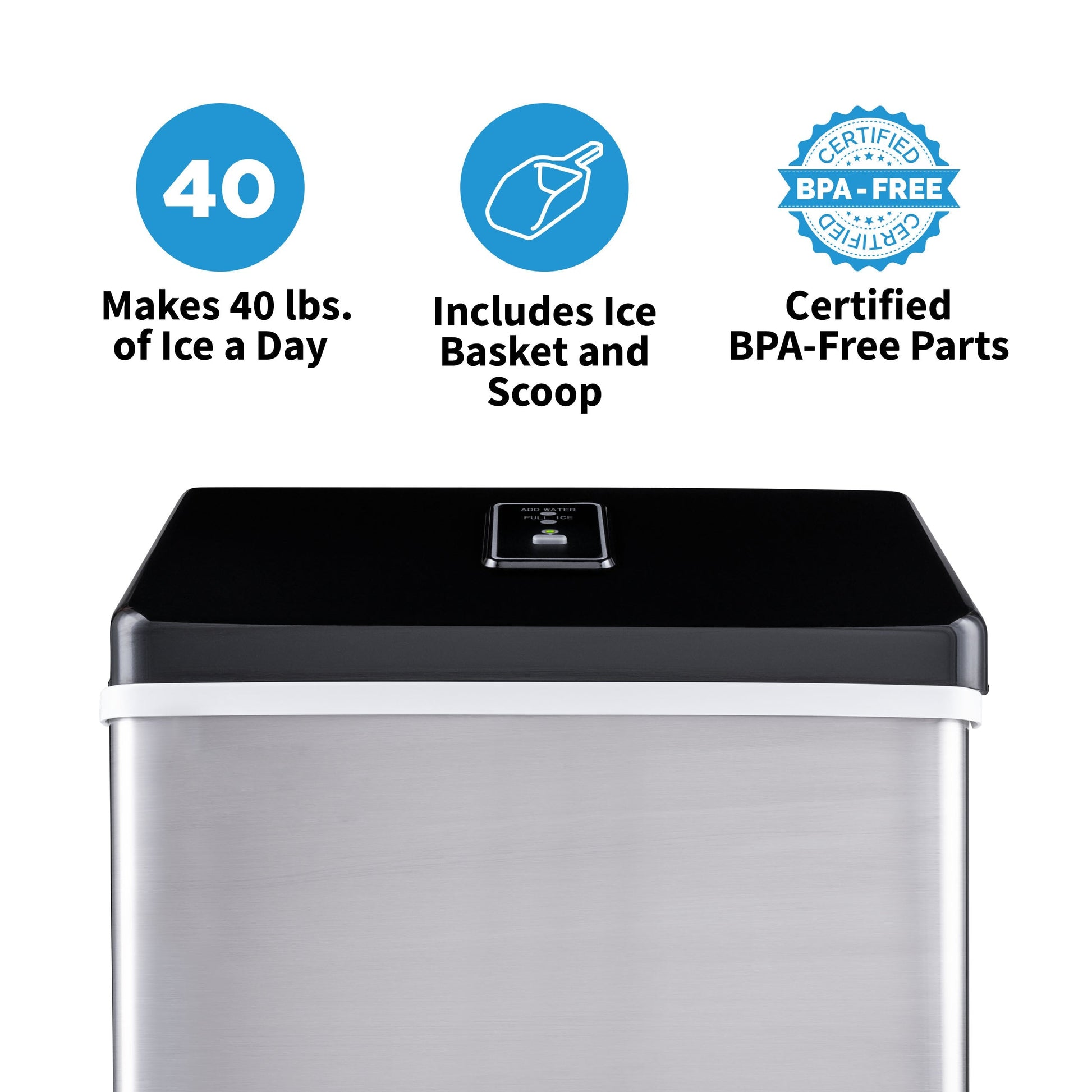 Newair Countertop Clear Ice Maker, 40 lbs. of Ice a Day with Easy to Clean BPA-Free Parts