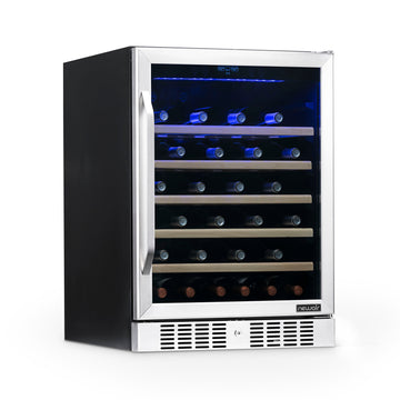 Newair 24" Built-In 52 Bottle Compressor Wine Fridge in Stainless Steel with Premium Beech Wood Shelves