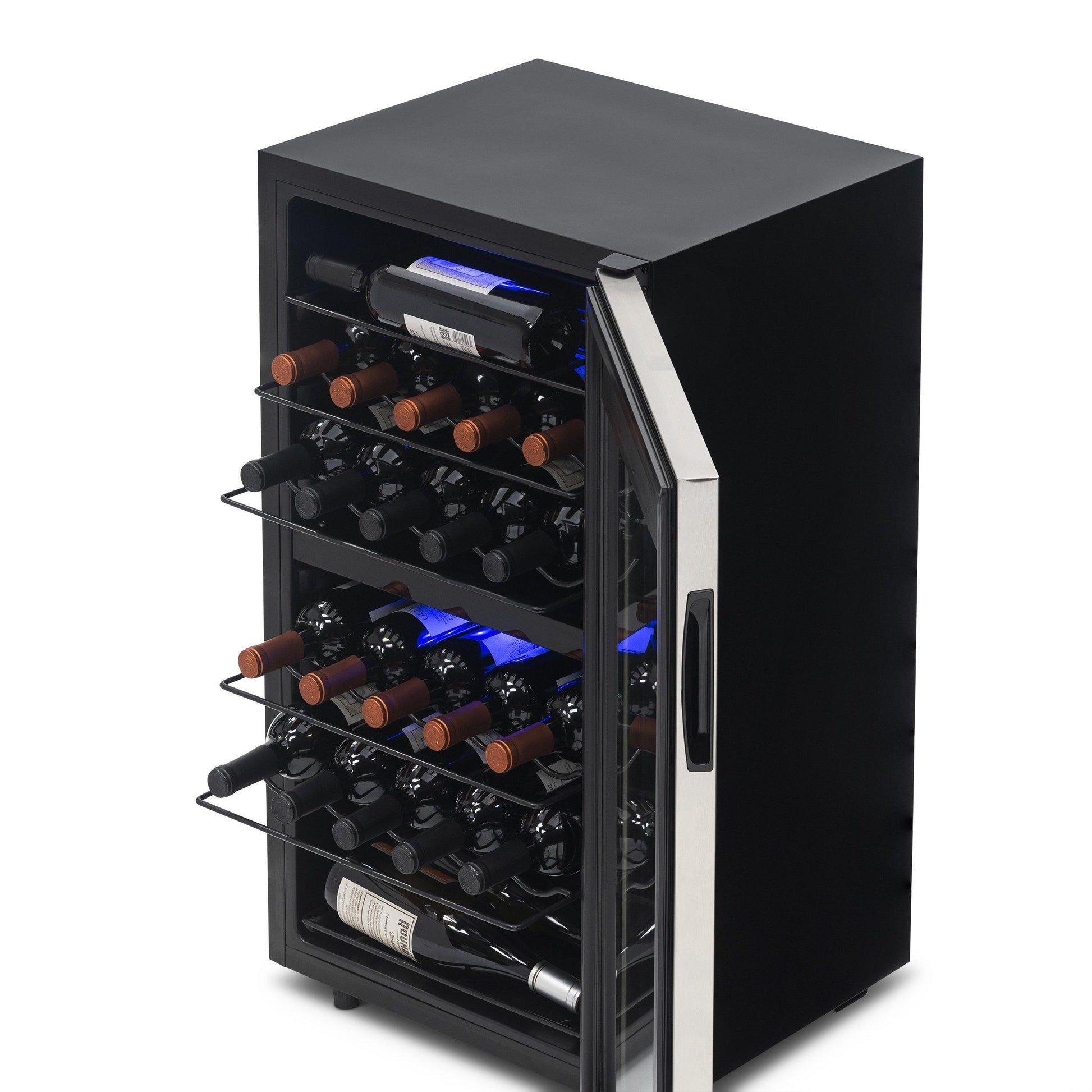 Newair Freestanding 28?Bottle Dual Zone Wine Fridge?in Stainless Steel and Adjustable Racks