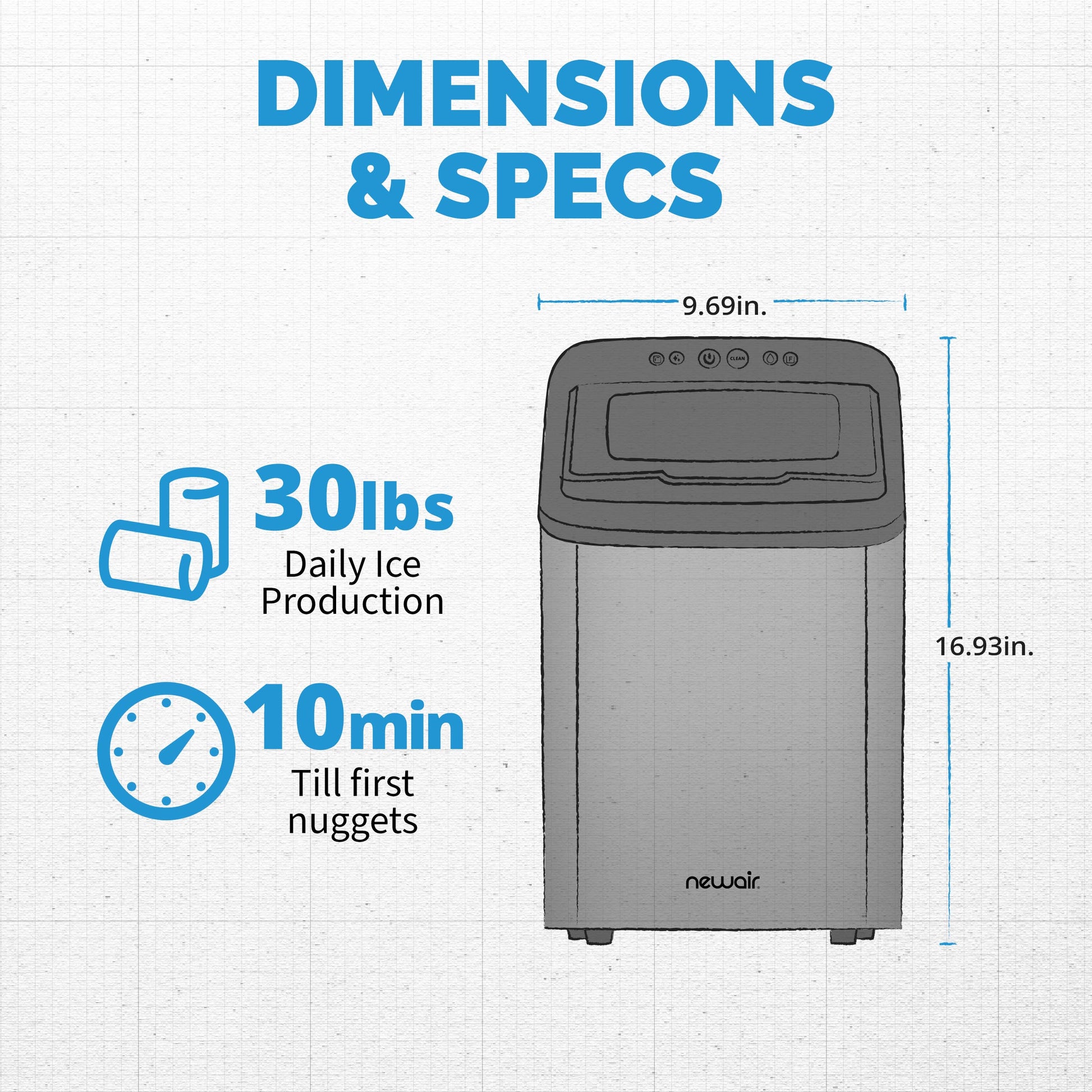 Newair 30 Lb. Countertop Nugget Ice Maker with Slim, Space-Saving Design, Self-Cleaning Function, Automatic Water Line and Refillable Water Tank, Perfect for Kitchens, Offices, Boats, and More