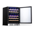 Newair 24” Built-in 46 Bottle Dual Zone Wine Fridge in Stainless Steel, Quiet Operation with Beech Wood Shelves