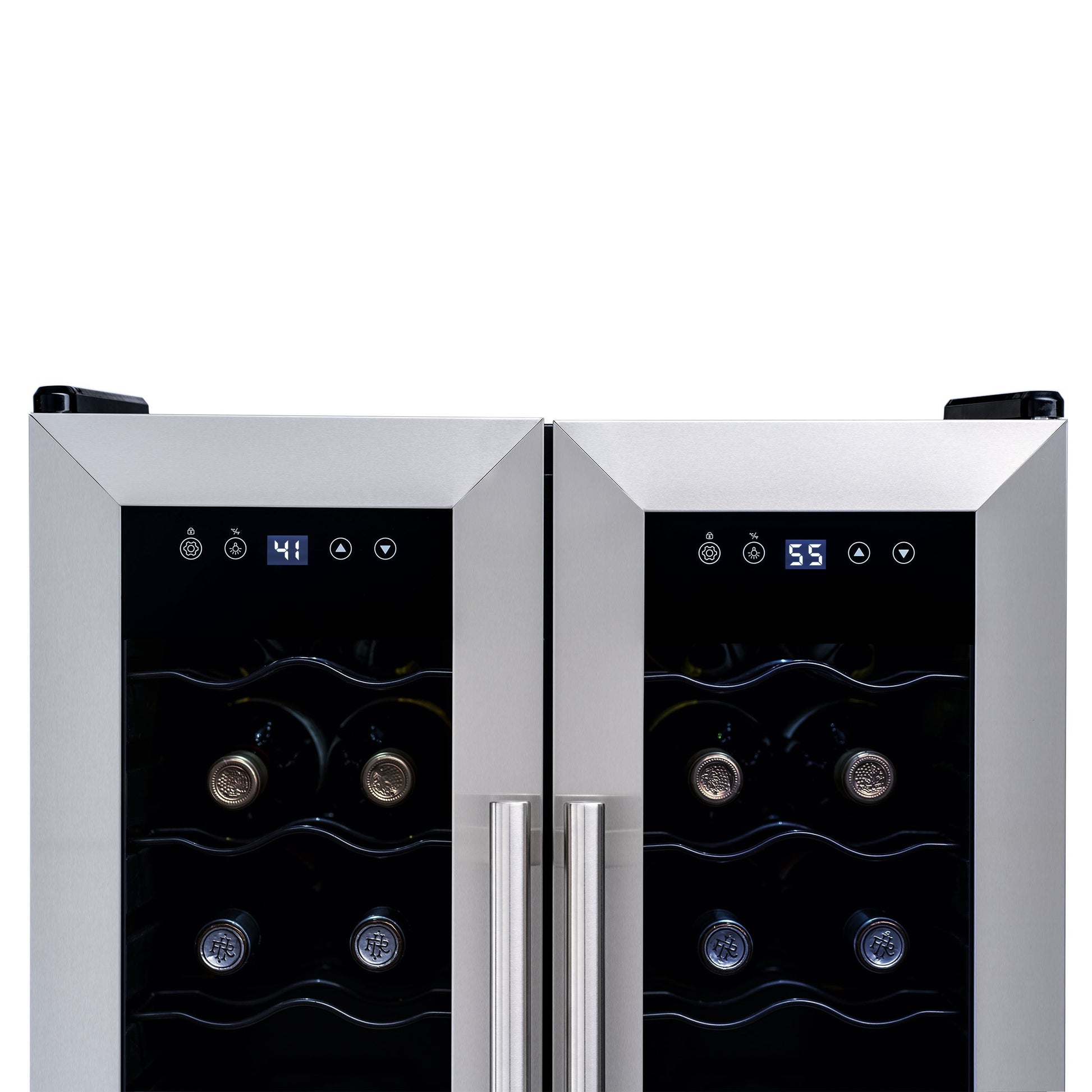 Newair 24?Bottle Wine Cooler Refrigerator, French Door Dual Temperature Zones, Freestanding Wine Fridge with Stainless Steel & Double-Layer Tempered Glass Door, Quiet Compressor Cooling for Reds, Whites, and Sparkling Wine