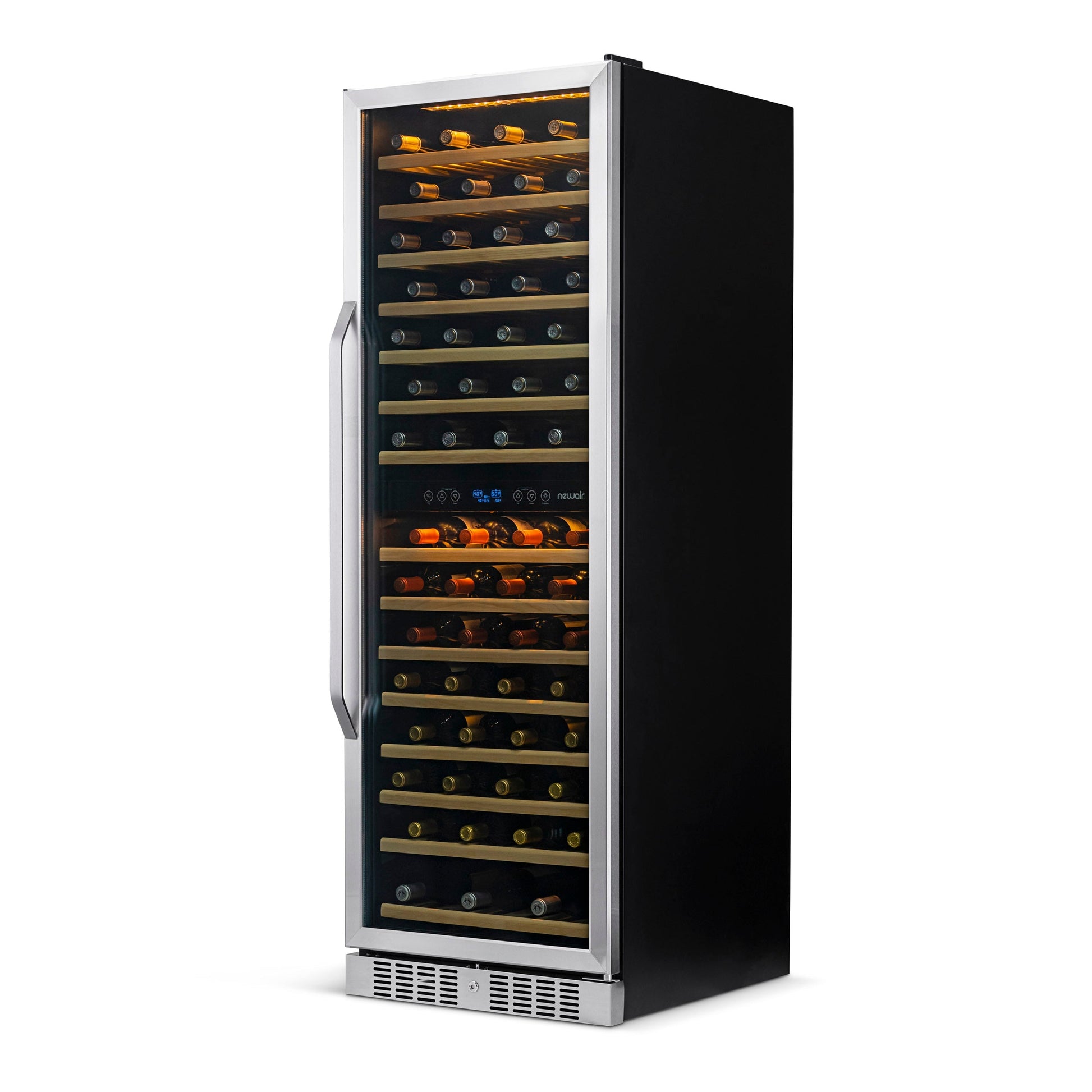 Newair 24” Built-in 160 Bottle Dual Zone Compressor Wine Fridge in Stainless Steel, Quiet Operation with Smooth Rolling Shelves