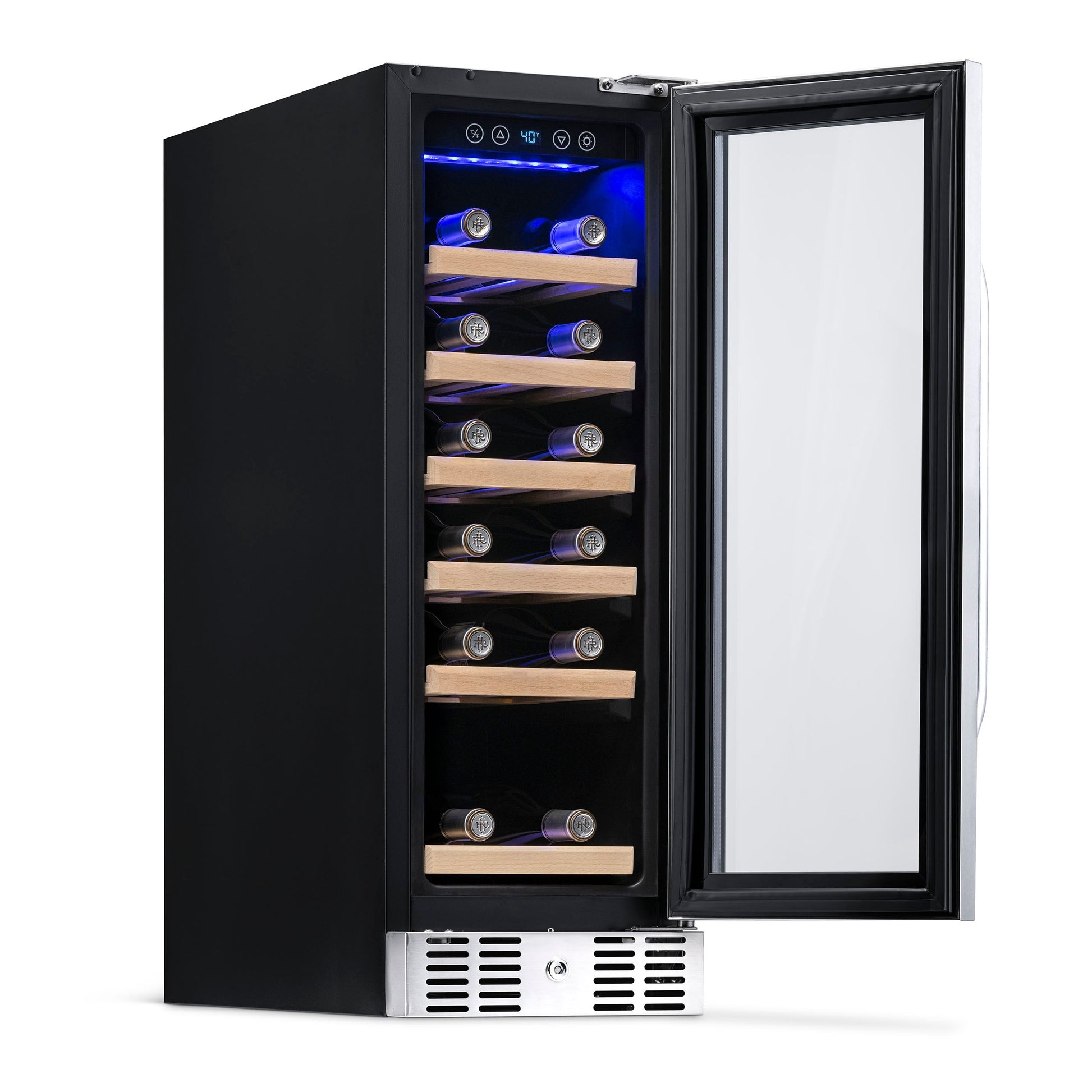 Newair 12" Built-In 19 Bottle Wine Fridge in Stainless Steel, with Premium Beech Wood Shelves