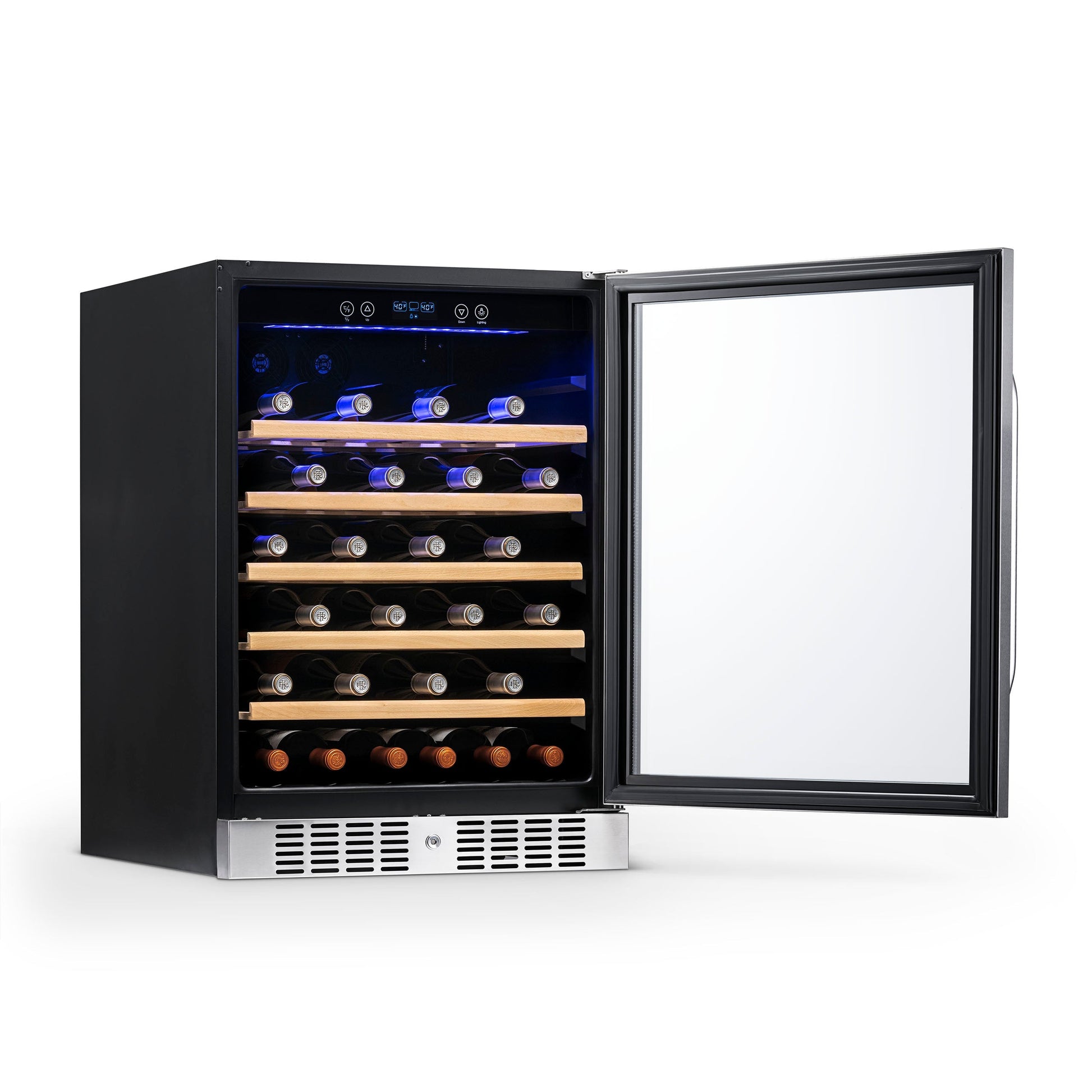 Newair 24" Built-In 52 Bottle Compressor Wine Fridge in Stainless Steel with Premium Beech Wood Shelves