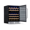 Newair 24” Built-in 46 Bottle Dual Zone Wine Fridge in Stainless Steel, Quiet Operation with Beech Wood Shelves