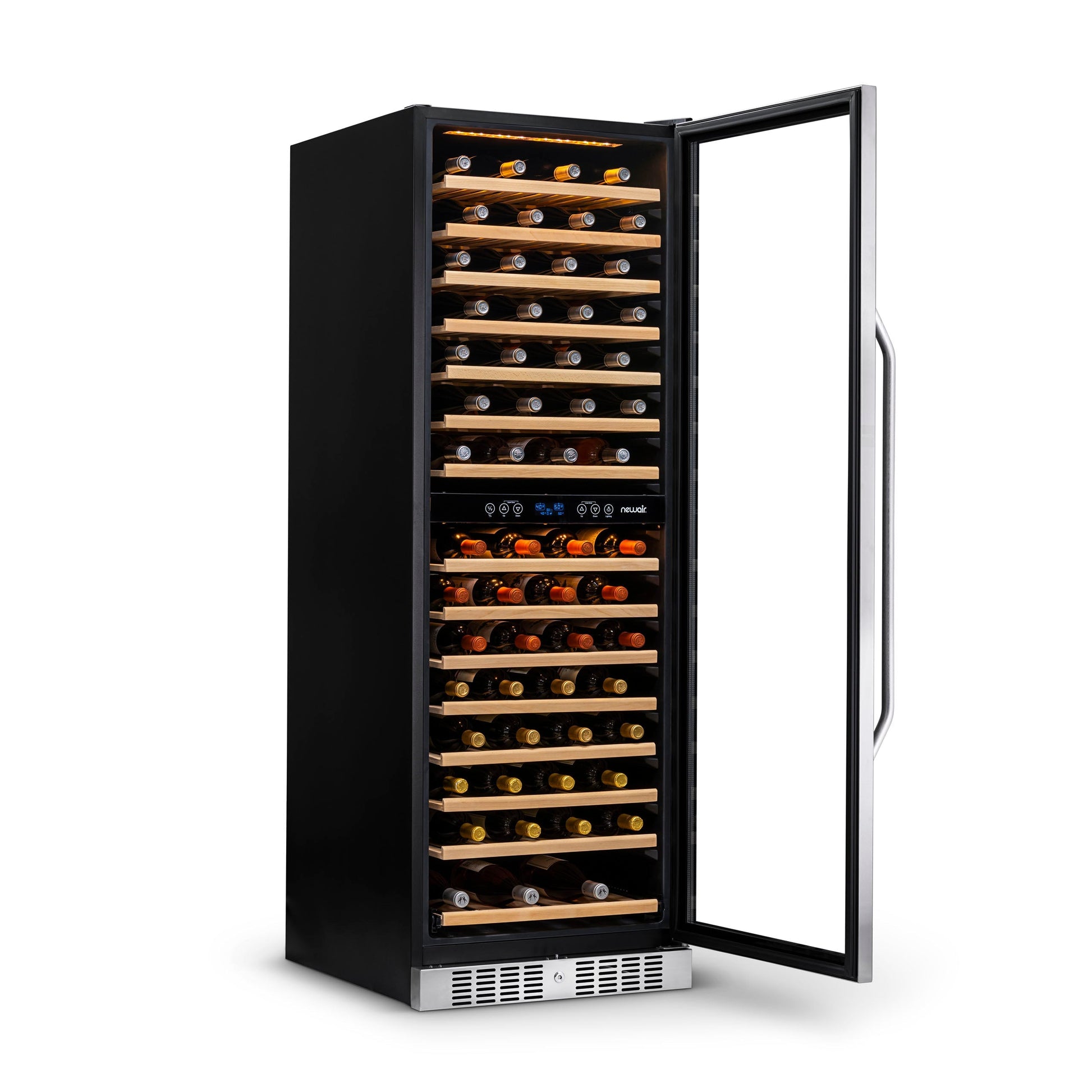 Newair 24” Built-in 160 Bottle Dual Zone Compressor Wine Fridge in Stainless Steel, Quiet Operation with Smooth Rolling Shelves