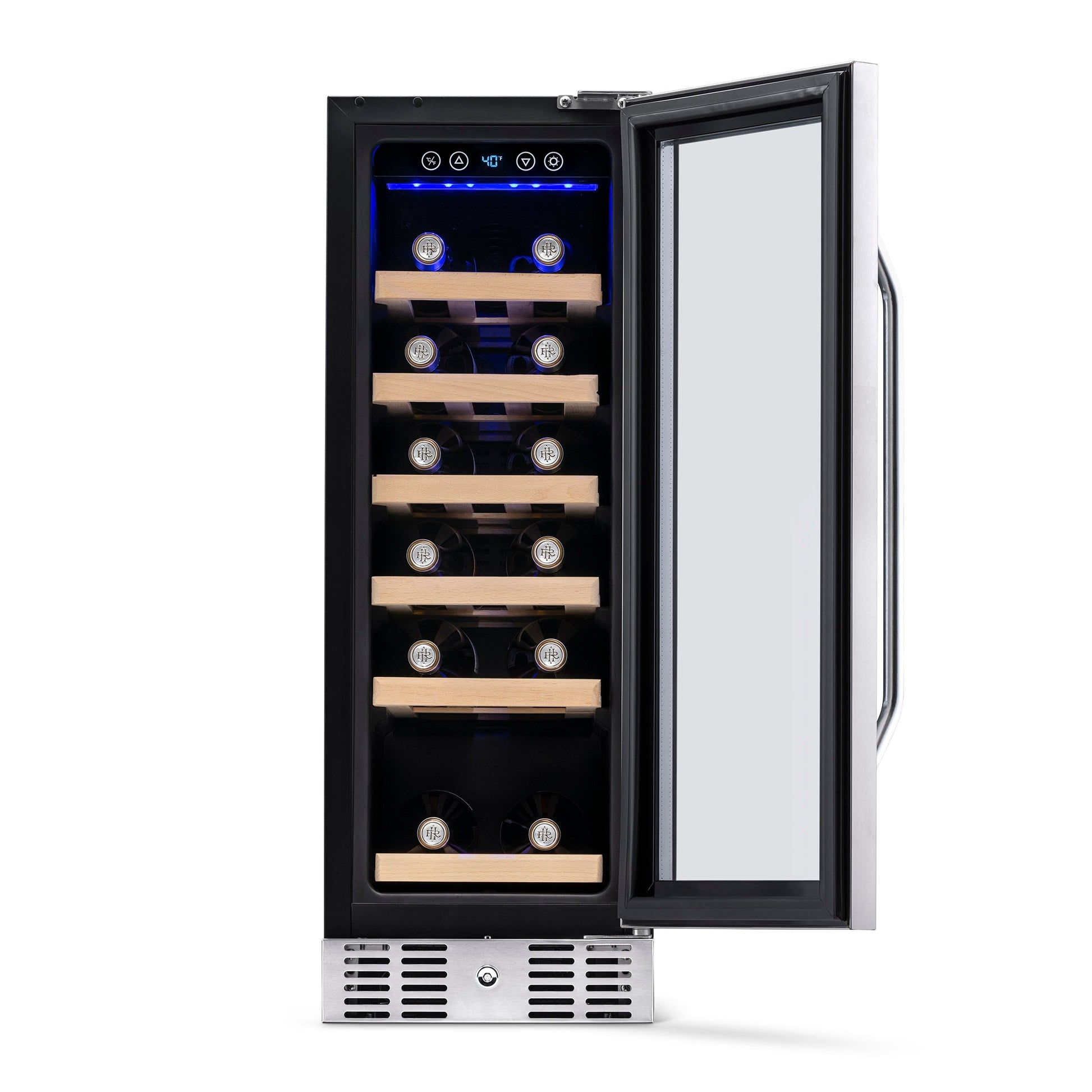 Newair 12" Built-In 19 Bottle Wine Fridge in Stainless Steel, with Premium Beech Wood Shelves