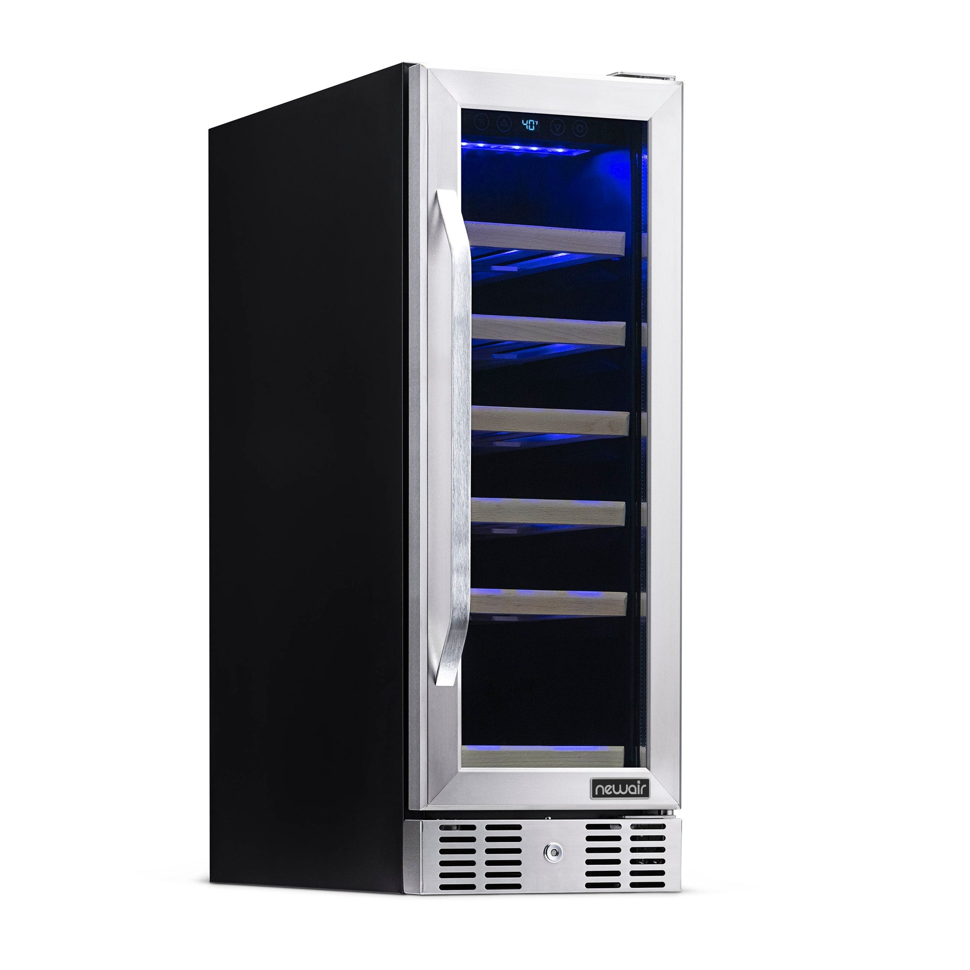 Newair 12" Built-In 19 Bottle Wine Fridge in Stainless Steel, with Premium Beech Wood Shelves