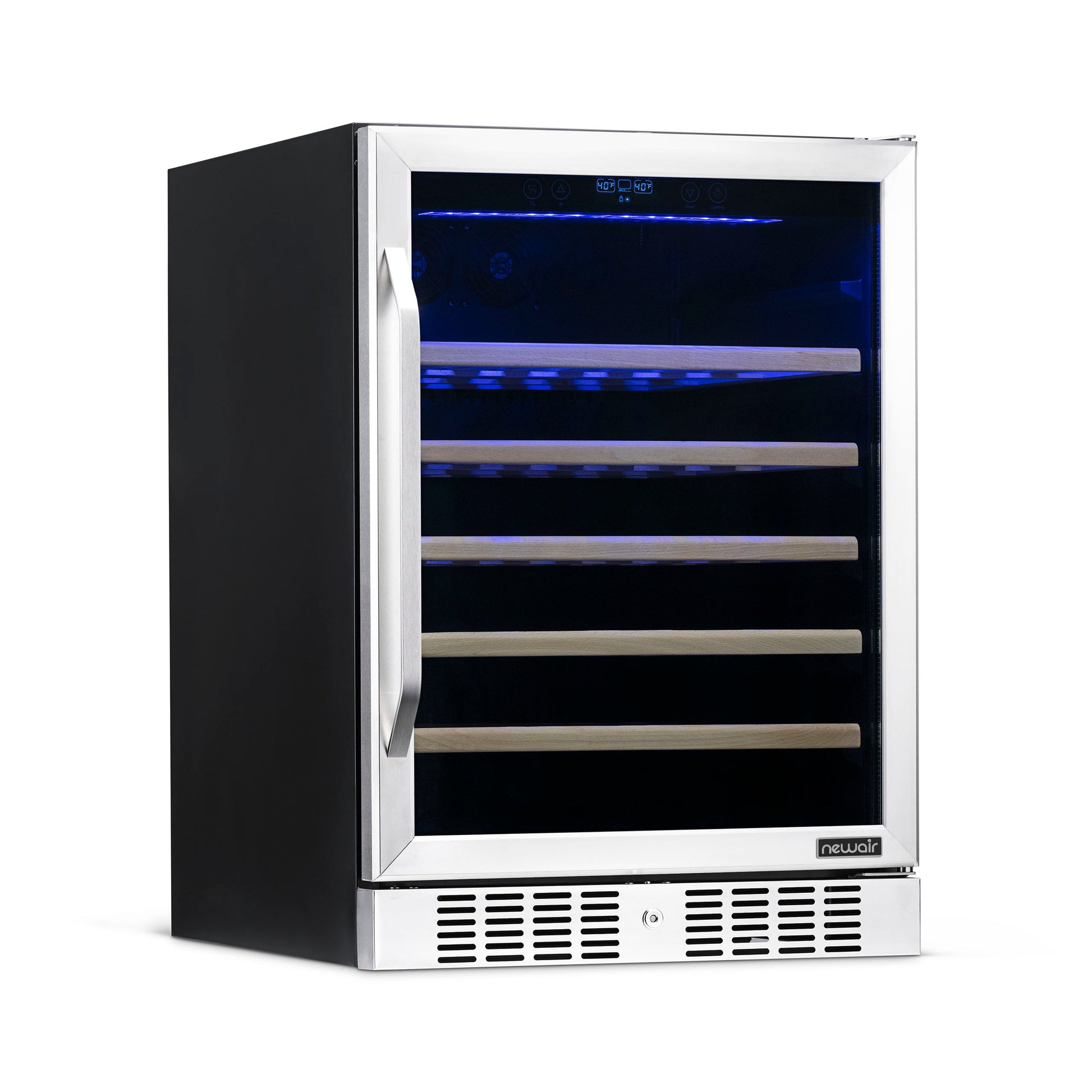 Newair 24" Built-In 52 Bottle Compressor Wine Fridge in Stainless Steel with Premium Beech Wood Shelves