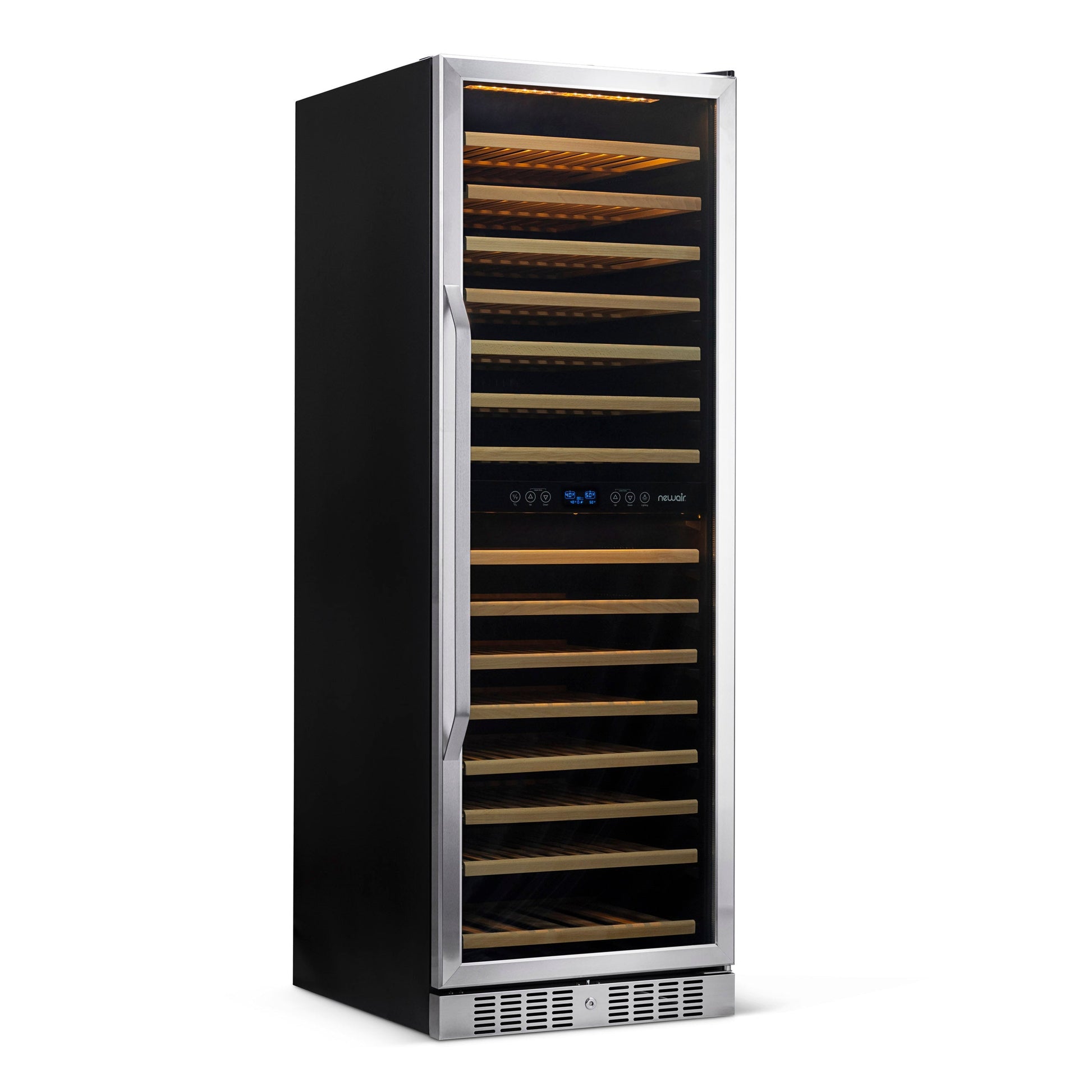 Newair 24” Built-in 160 Bottle Dual Zone Compressor Wine Fridge in Stainless Steel, Quiet Operation with Smooth Rolling Shelves